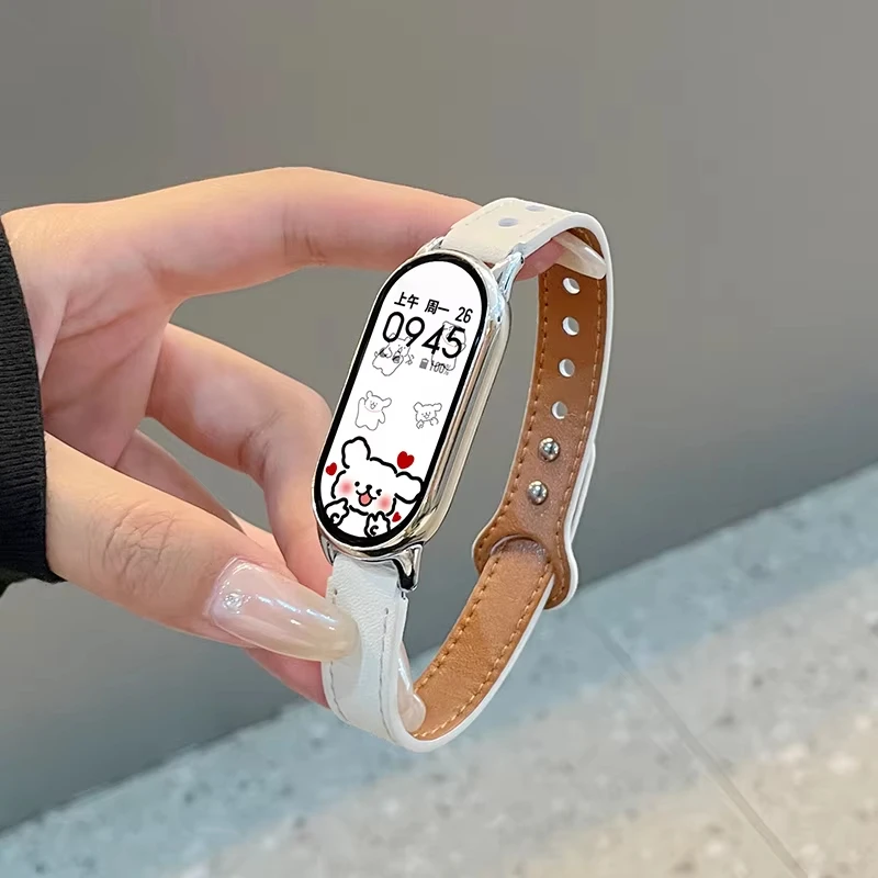 Atmungsaktives Lederarmband für Xiaomi Mi Band 10 9 8 NFC Uhrenarmbänder Zubehör Elegantes Armband Correa Xiaomi Smart Band 8 9 10 – Detail 8