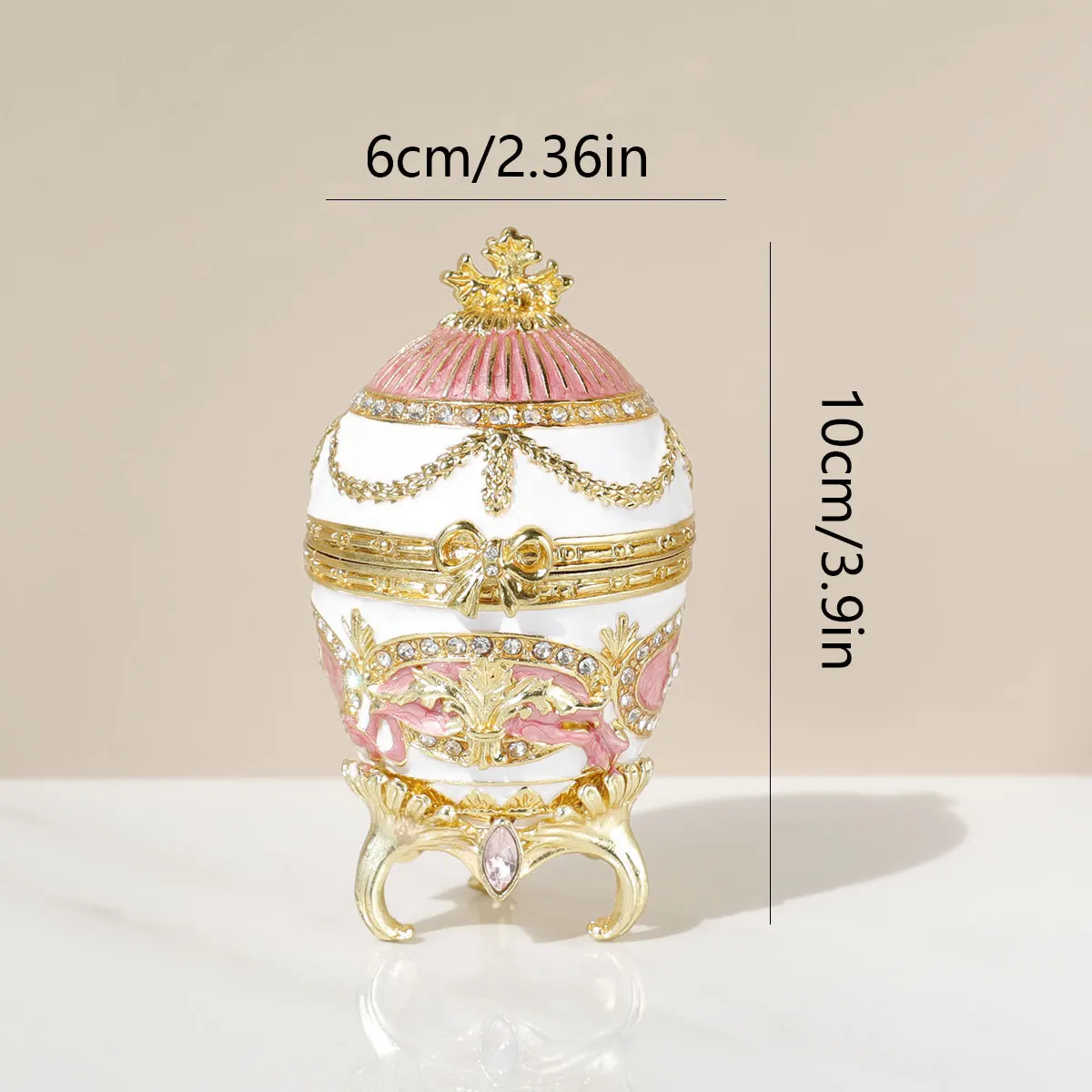 Luxury Gold Plated Fabergé Egg Trinket Box, Pink White Enamel Bow Decorative Jewelry Box, Collectible Home Decor Gift for Women