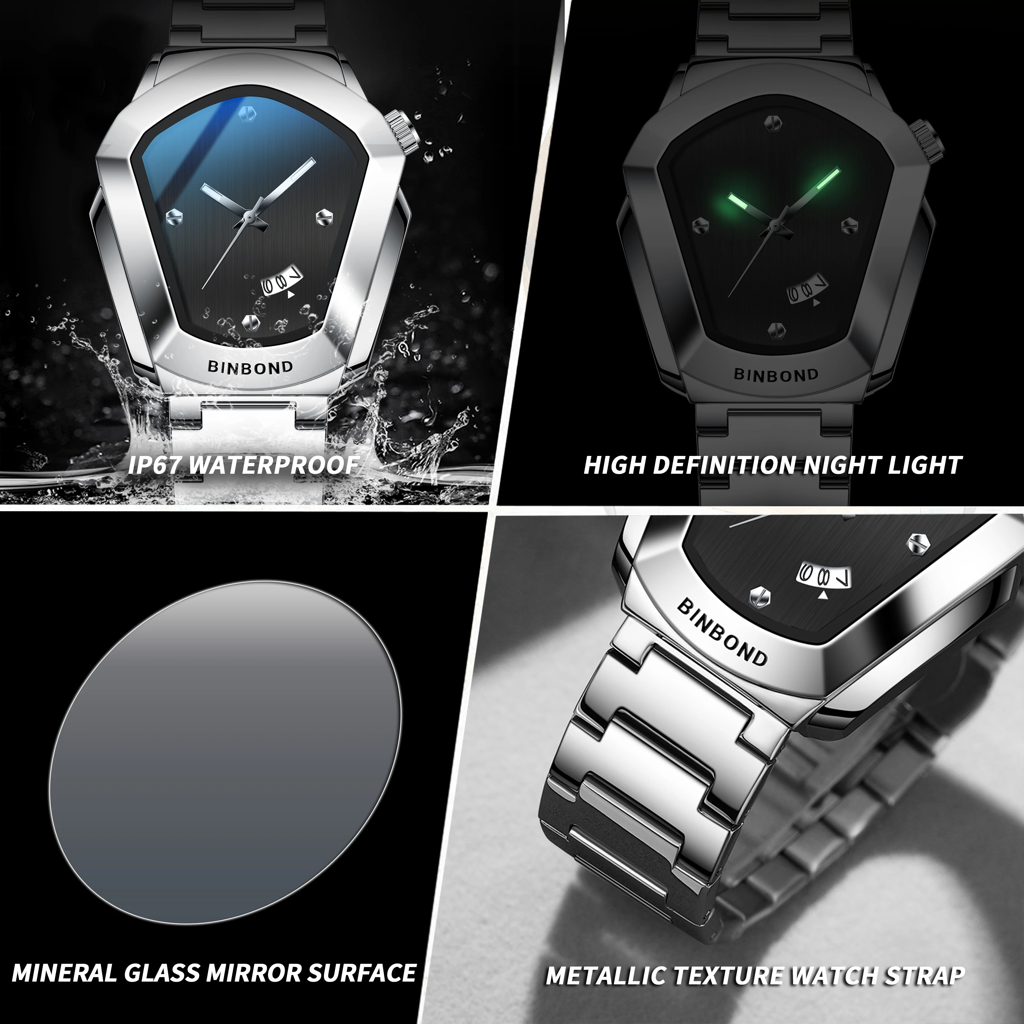 BINBOND أزياء الرجال ووتش ساعة كبيرة نمط دراجة نارية مفهوم الأعمال نمط للماء ووتش ووتش 2025 جديد