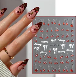 5D Nail Cherry Decors Gold Butterfly Nail Sticker Cute Cherries Bows Diamond Nail Decals Spring Summer Manicure Supplies JI-5D99