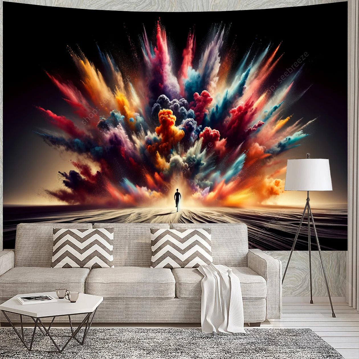 Inspirational Explosive Sky UV Reactive Tapestry Wall Hanging for Hippie Home Wall Decoration Bedroom Poster Gift for Friend