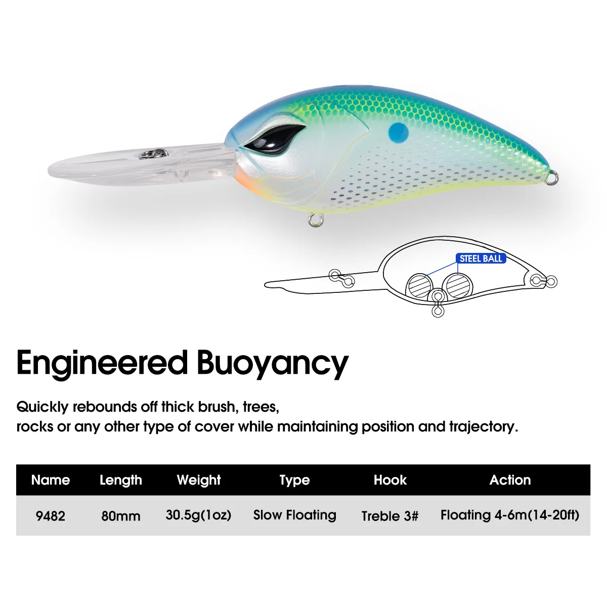 NOEBY Deep Diving Crankbait 8cm 30.5g Floating Minnow Fishing Lure Artificial Hard Bait for Bass Pike Saltwater Fishing Lure