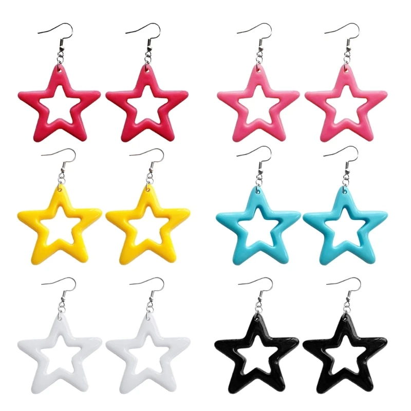 Fashion Dangle Earrings Small Hoop Earrings Simple Hollow Acrylic Star Pendant Earrings Statement Jewelry for Women Girl