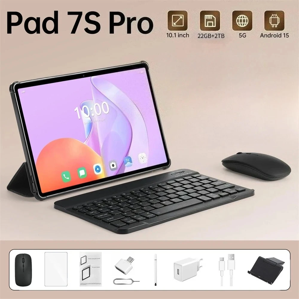 

Pad 7s Pro Tablet Tab Original Android 15 5G Dual SIM 10000mAh WIFI Tablets 10.1" HD Screen Children's Kids Tablet PC 22GB+2TB