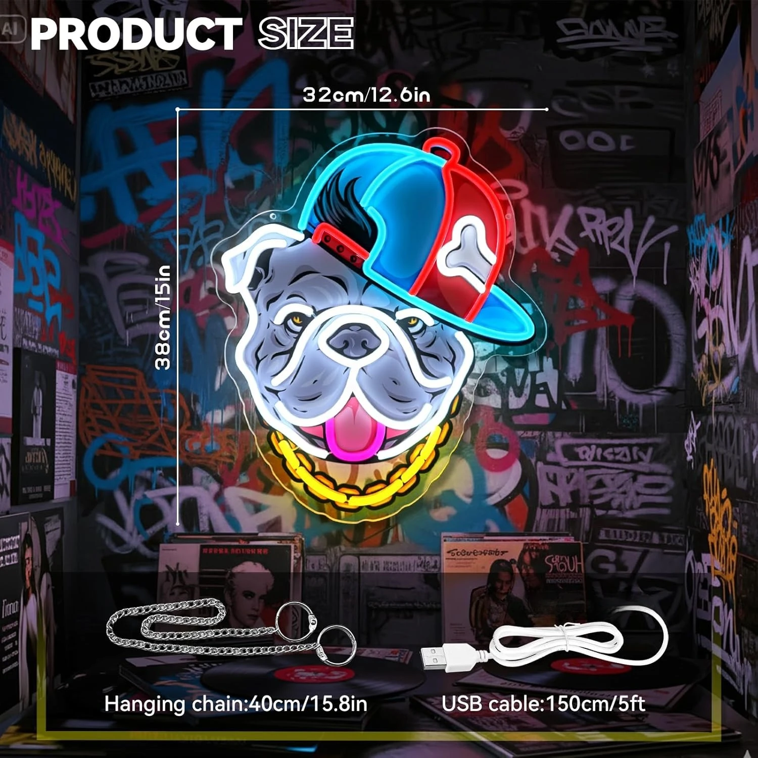 Trendy Bulldog with Baseball Cap LED Neon Sign for Man Cave Bar Hip Hop Shop Street Style Wall Art Loyal Cool Decor Gift