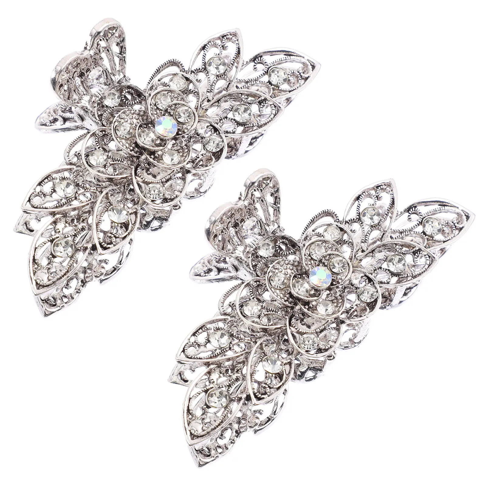 2Pcs Vintage Rhinestone Hair Claw Clips Flower Hair Jaw Barrette for Women Long Short Thick Thin Hairstyles Rhinestone Jaw Claw