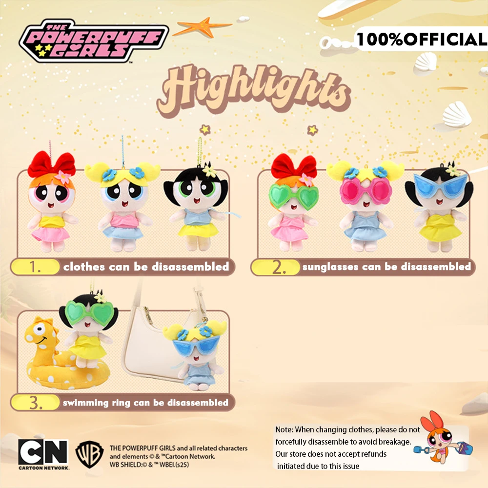 Echt De Powerpuff Girls Water Park Serie Pluche Knuffels Cartoon Rugzak Sleutelhanger Anime Knuffels Speelgoed Meisjes Geschenken