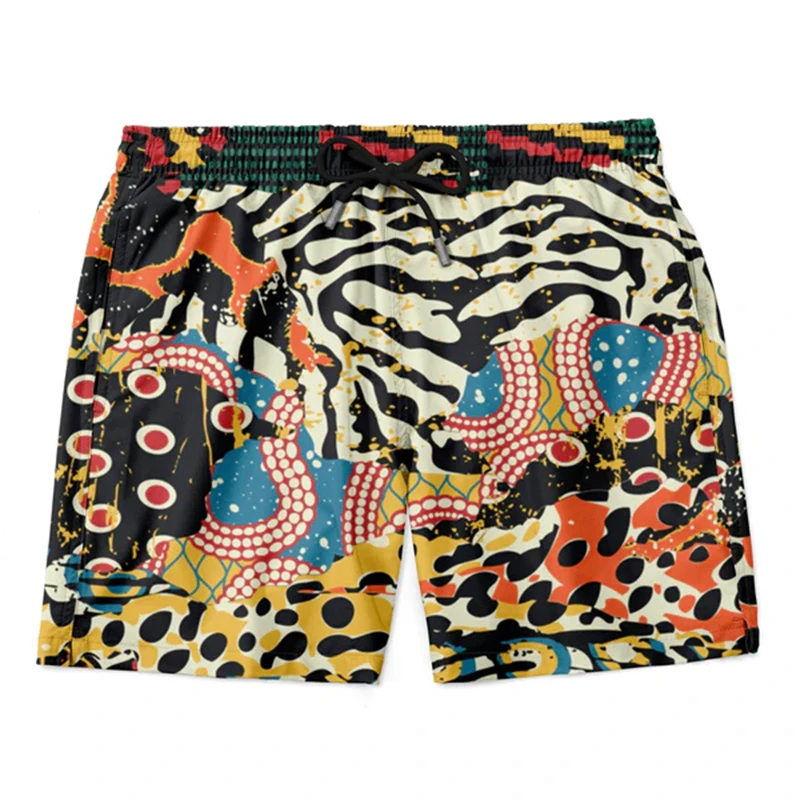 Pantalones cortos de playa con estampado 3D de rayas africanas Retro para Hombre, bañadores transpirables de verano, Ropa de calle para Fitness