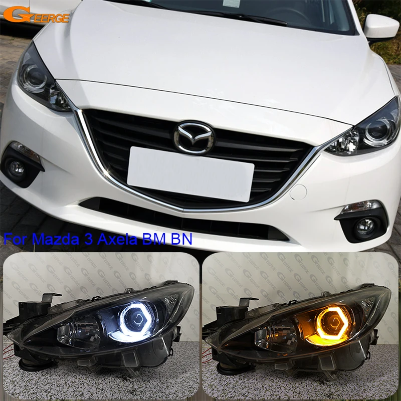 

For Mazda 3 Mazda3 Axela BM BN Ultra Bright A/W Switchback Day Light Turn Signal Cotton Hex LED Angel Eyes Halo Rings