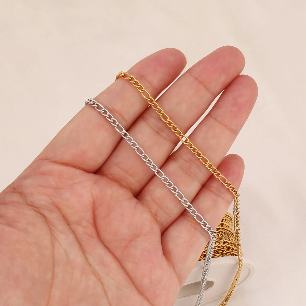 100cm Stainless Steel Figaro Curb Cuban Chain Findings 3:1 Curb Link Chain for Jewelry Making Supplies Necklace Bracelet DIY view 6
