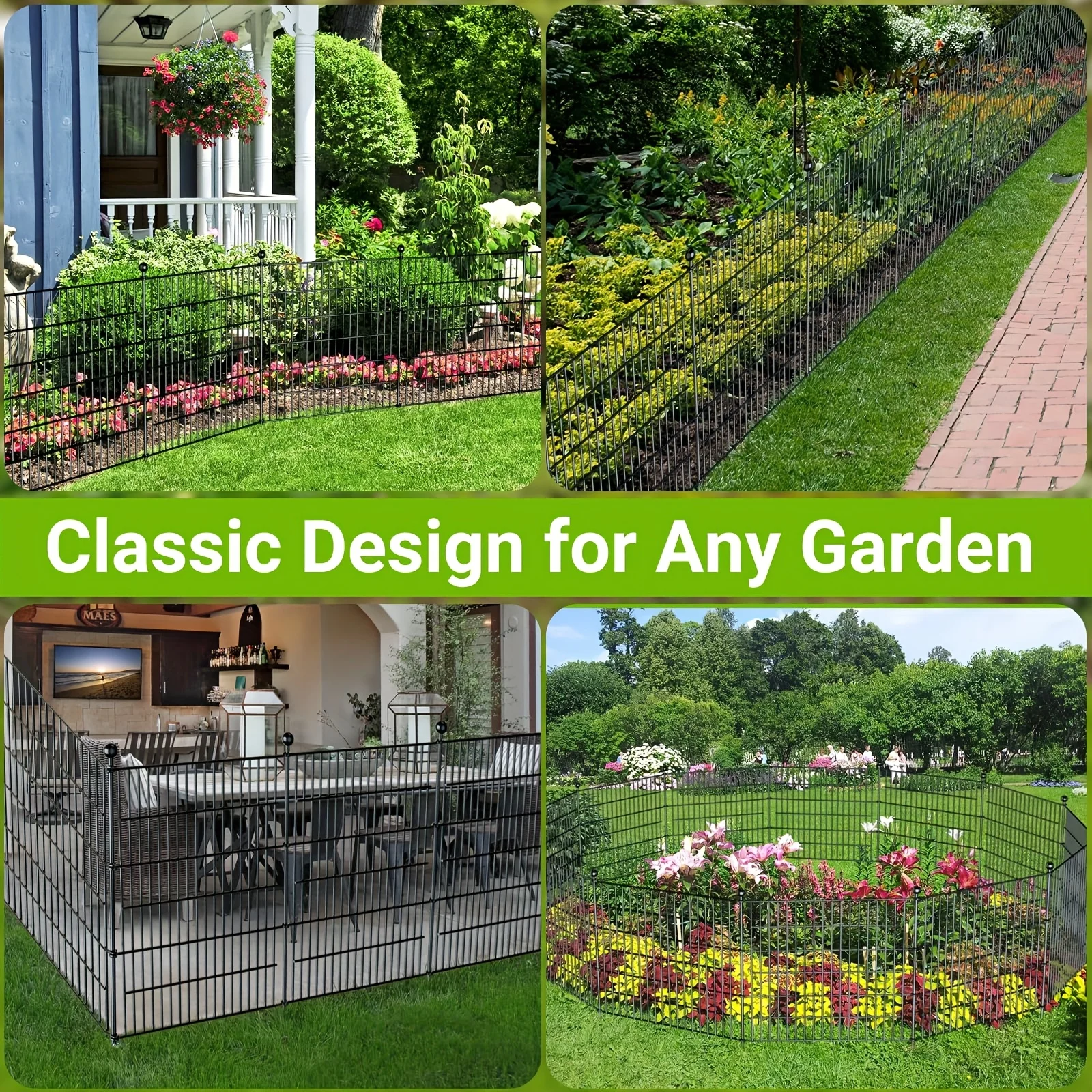 Picture 8: Decorative Garden Fence Panels – 15-Piece No-Dig Metal Wire Fence Set, 81.28 cm H × 10.97 m L Total, Rust-Resistant Horizontal D