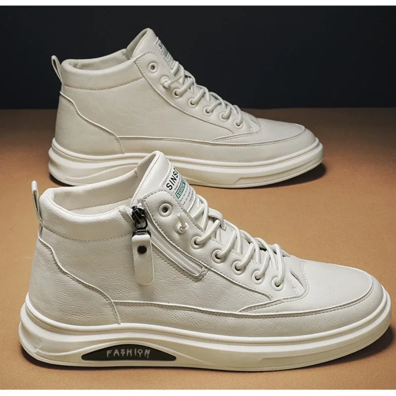 

Men's Autumn High Top Leather Boots Casual Fashion Cotton Flat Ankle Shoes Business Outdoor Sneakers