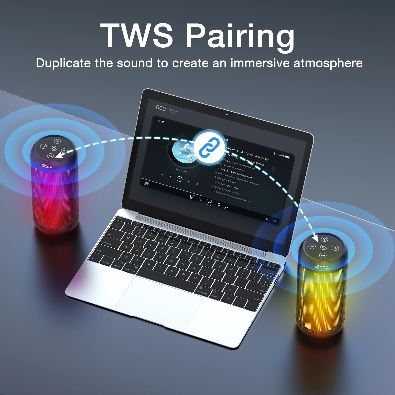 1HORA سماعة لاسلكية تعمل بالبلوتوث المتكلم المحمولة في الهواء الطلق المتكلم مع RGB التنفس ضوء مرحبا فاي جودة الصوت واضحة دعم الاقتران TWS