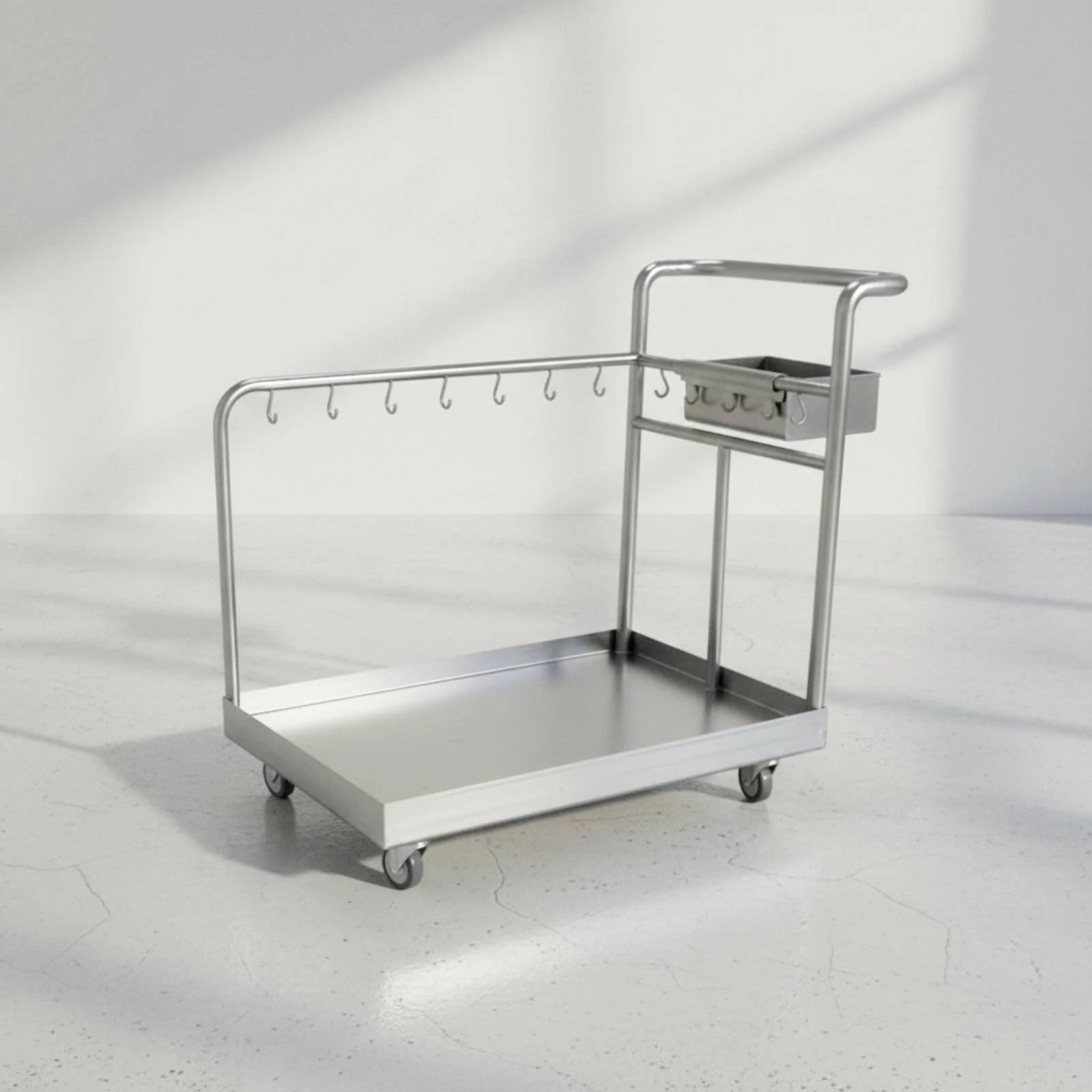 Janitorial Cart with Hooks Commercial-Grade Stainless Steel Cart with Hooks Brushed Smooth-Rolling for Janitors, Hotels