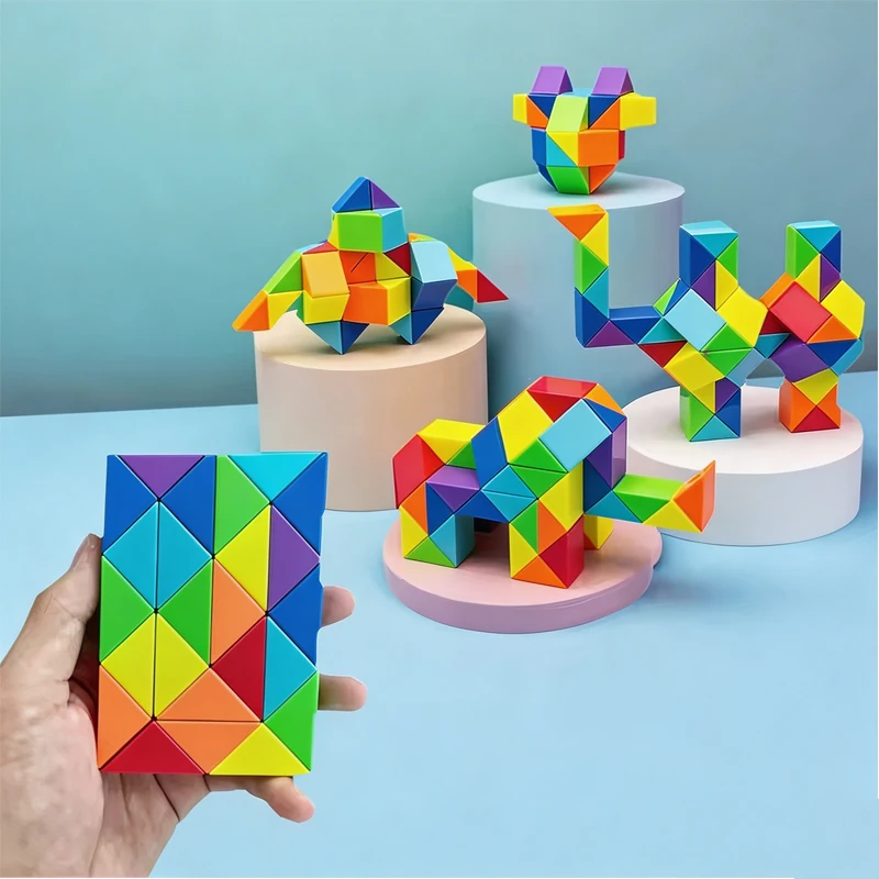 Creativity Rainbow Magic Snake 3D Puzzle Fidget Toy Transformable Rubik's Snake Educational Stress Relief Toy For Kids Gift