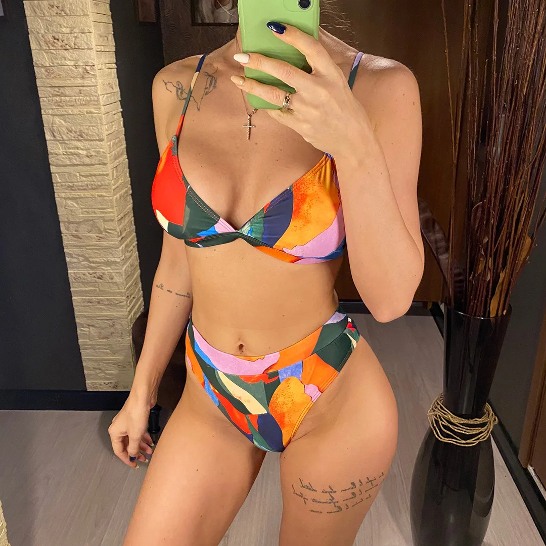 S - XXL, Bikini mit Leopardenmuster, hoher Bund, Damen-Badeanzug, dreiteiliges Bikini-Set, Badebekleidung, Badeanzug, Modell V2805SW. – Detail 5