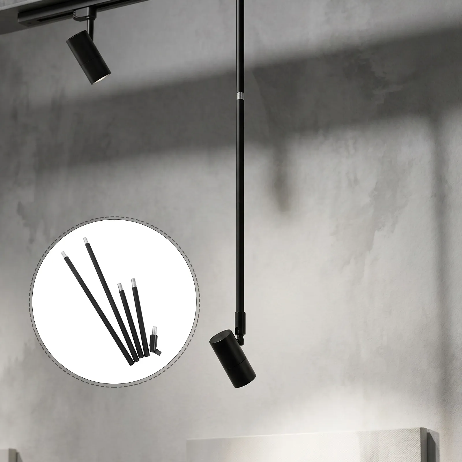 6Pcs Black Sloped Ceiling Pendant Light Adapter Kit M10 Threaded Rods for Vaulted Roofs Adjustable Lamp Pipe Extension System