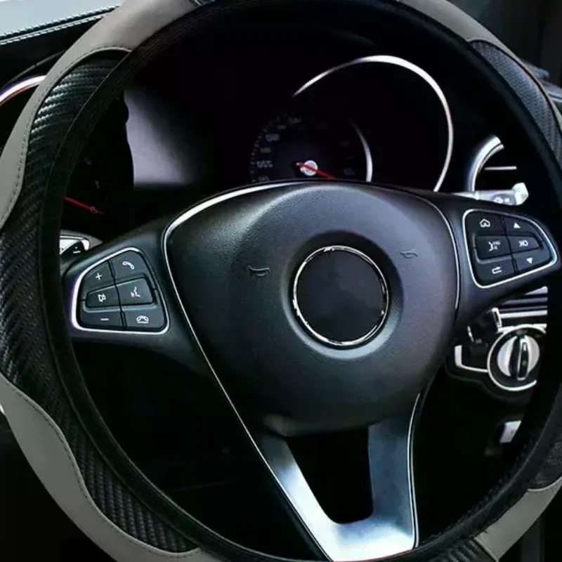Synthetic Fiber Checkered Embossed Streamlined Car Rimless Steering Wheel Cover Suitable For 37-38cm Car Interior Decorations