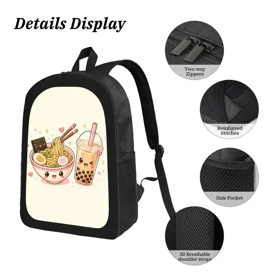 

Cute Ramen Milk Tea Print Backpack Stylish Casual Lightweight Durable Daypack For Men Women