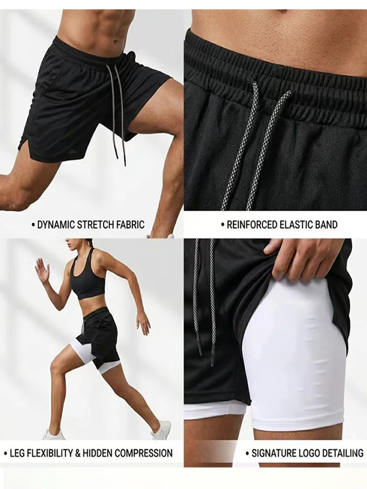 Herren 2-in-1 Gym-Shorts, schnell trocknend, doppellagig, mit Kompressionsfutter, Sommer-Lauf-, Fitness- und Trainings-Sportshorts W360 – Detail 8