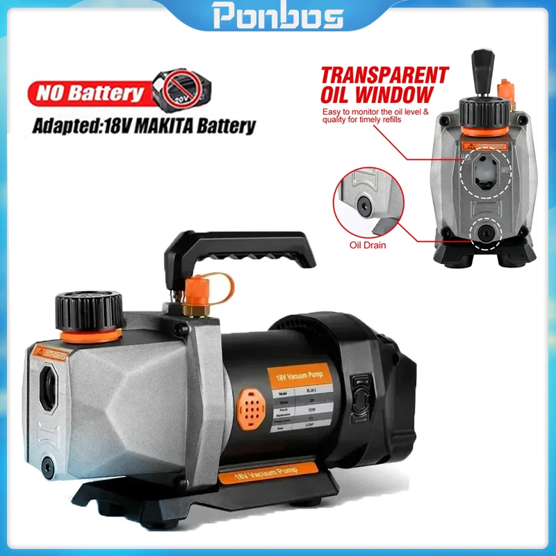 

Ponbos Cordless Refrigerant Vacuum Pump 7CFM 5PA 1/2HP 1/4 Inlet for Automotive Home Air Conditioner for Makita 18v Battery