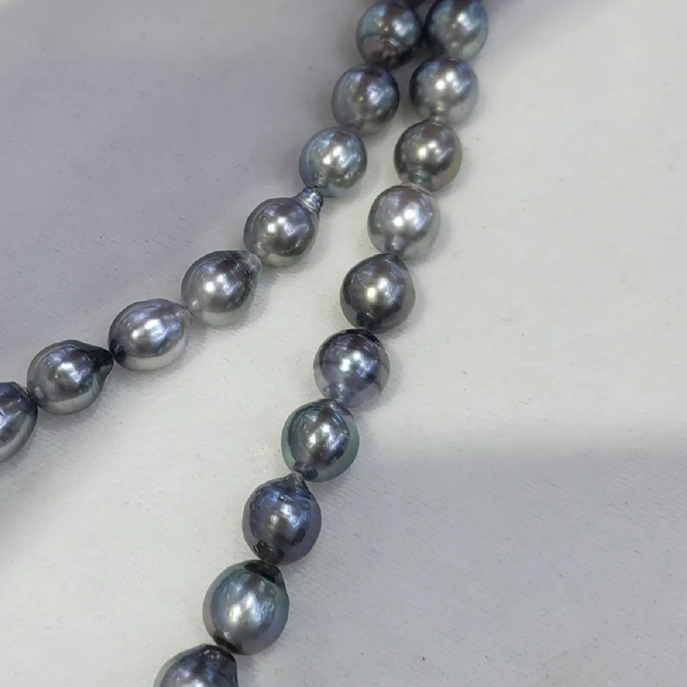 Rare necklace AAA9-10mm natural pearl Tahitian Baroque pearl necklace 18in/925s