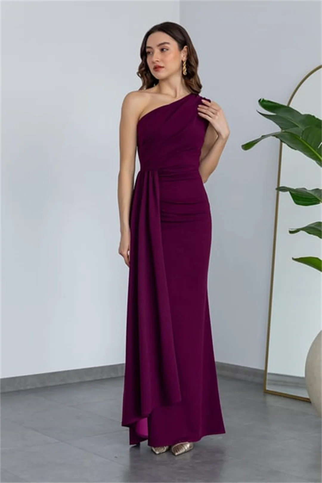 Chiffon One-Shoulder Evening Dresses Elegant Panel Train Sleeveless Backless Bodycon Family Gathering Dress Wedding Party Gowns