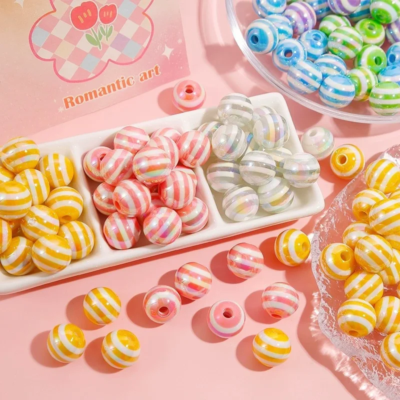 12pcs 16mm AB striped beads, acrylic beads, mixed colors, DIY pendants, phone chains, decorative beads. Holiday gifts