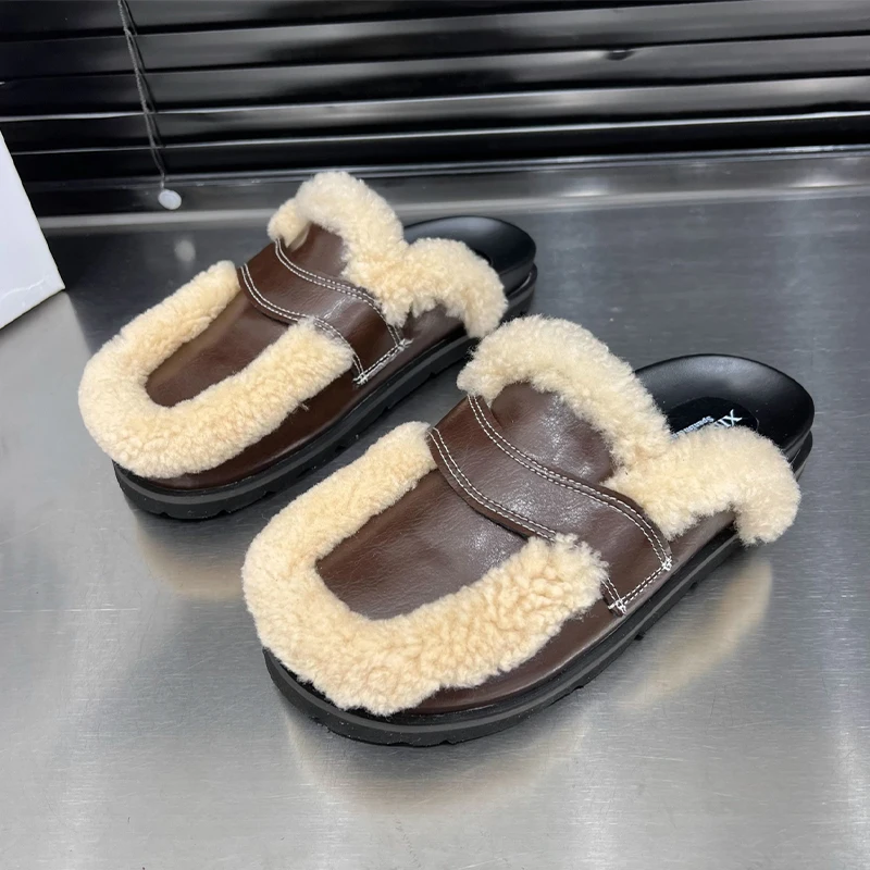 

Fur Women Slippers Flats Fashoin Dress Mules Shoes Winter Casual Women Cotton Boots 2025 New Trend Cozy Designer Mujer Zaptaos