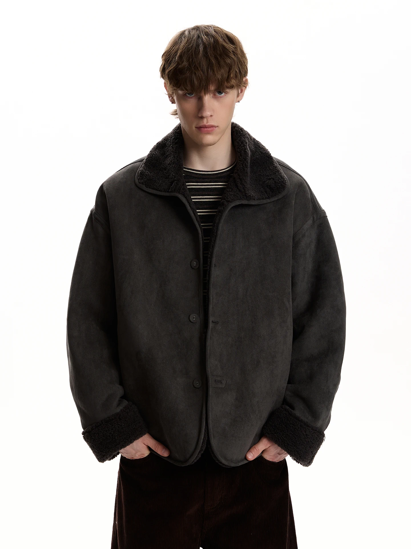 

Куртка PUEE в стиле ретро, двусторонняя, утепленная, из овечьего бархата, простая, стильная верхняя одежда для молодежи на весну и осень