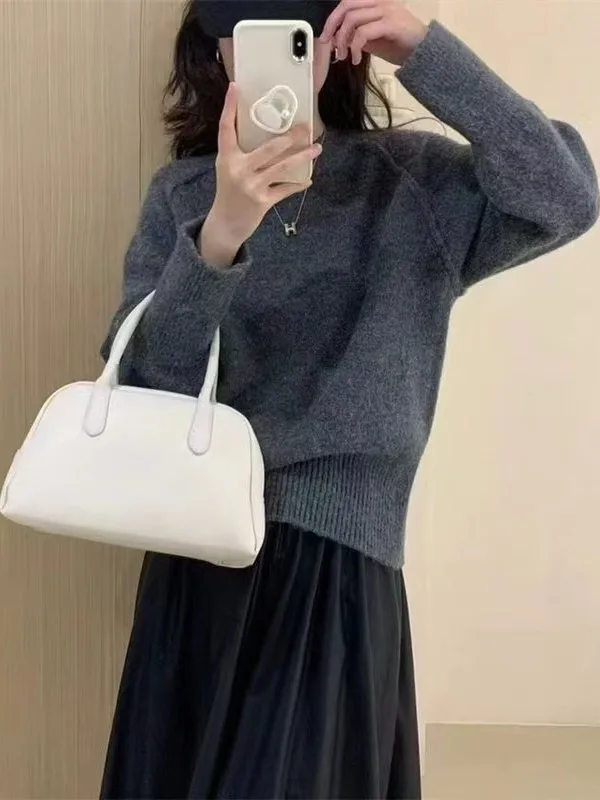 

Ey Мягкий уютный круглый пуловер Ne, трикотаж, женский свободный крой, осенне-зимняя внутренняя одежда, утягивающий топ, коврик Sle