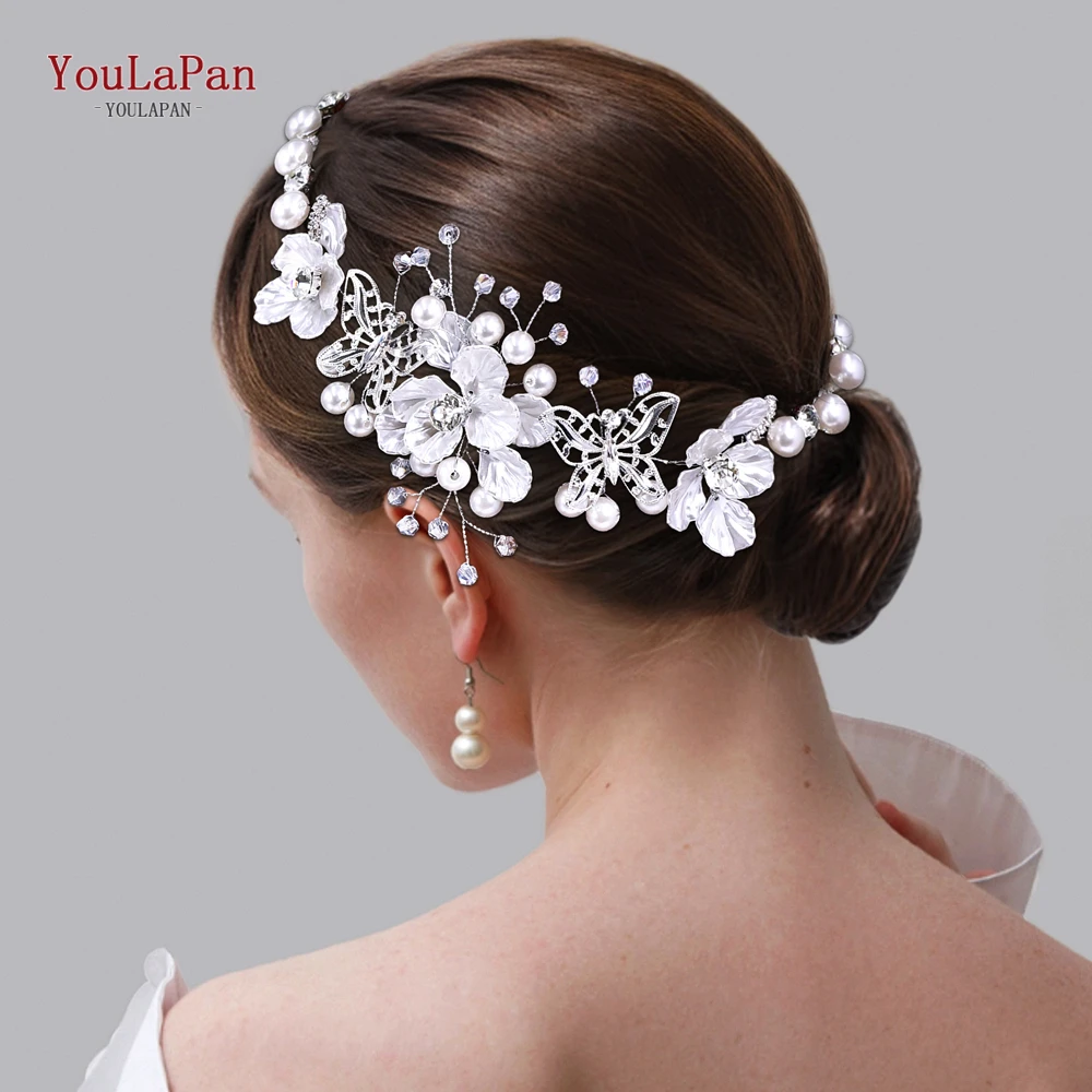 YouLaPan Bridal Hair Accessories Crystal Pearl Wedding Headband Shell Flower Hairband For Women Elegant Princess Headwear HP783