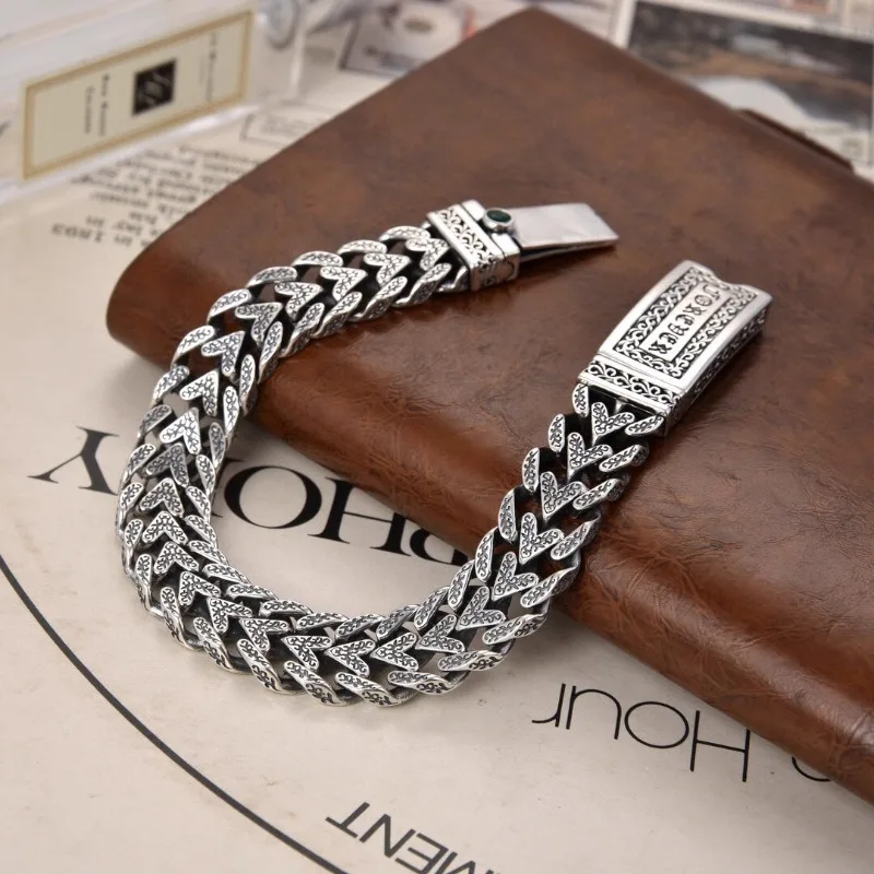 Vintage Engraved Heart Arabesque Bracelet, 13mm Width, Retro Hip Hop Unique Trendy Hand Jewelry