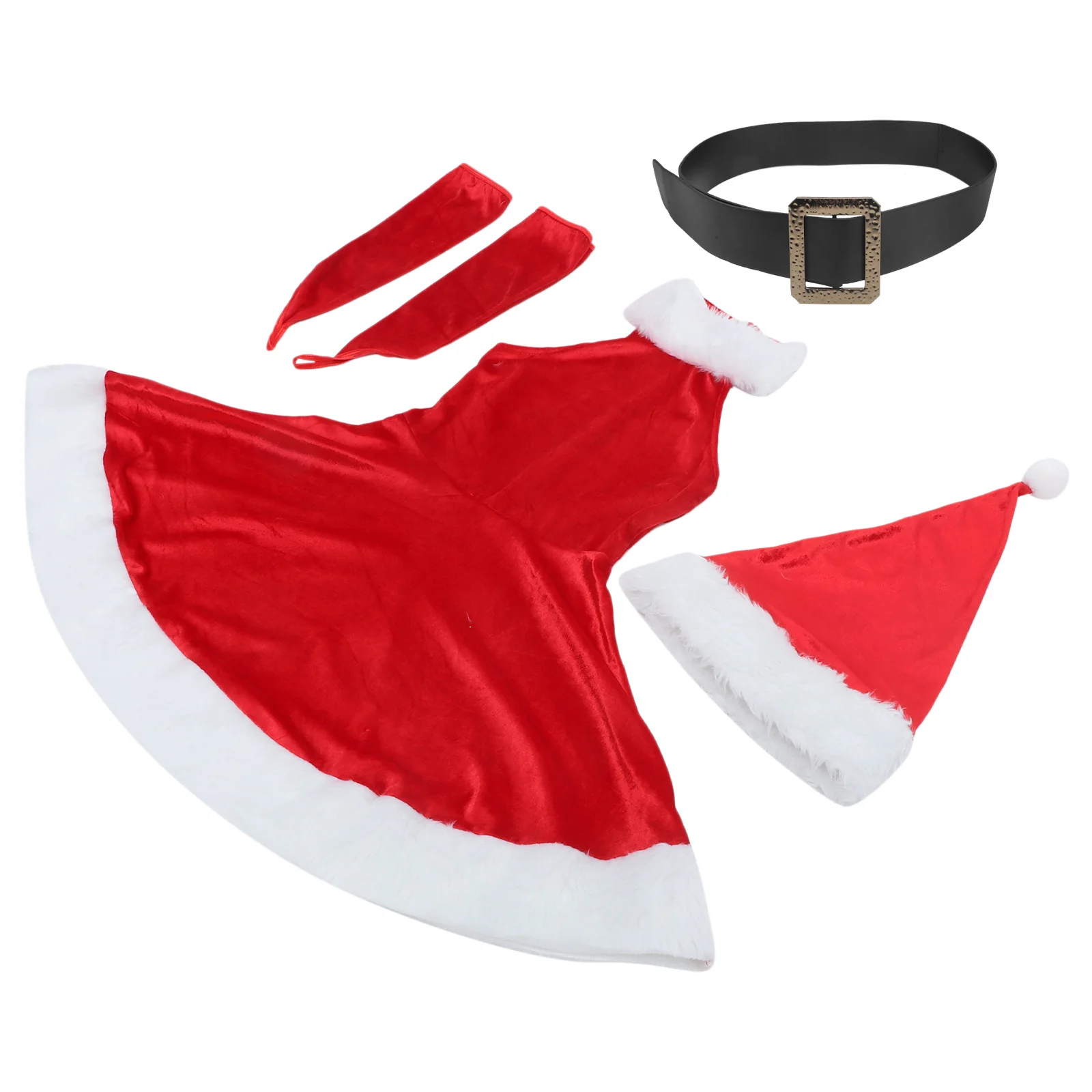

5Pcs Women Christmas Costume Dress Set Santa Outfit Xmas Suit Hat Gloves Belt Size M Christmas Dress Womens Santa Suit