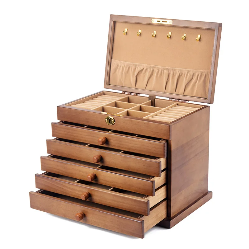 Big Size Jewelry Box Wooden Dawer Earrings  Necklace Bracelet Rings Jewelry Box for Women Storage Showcase Separators Rganizer