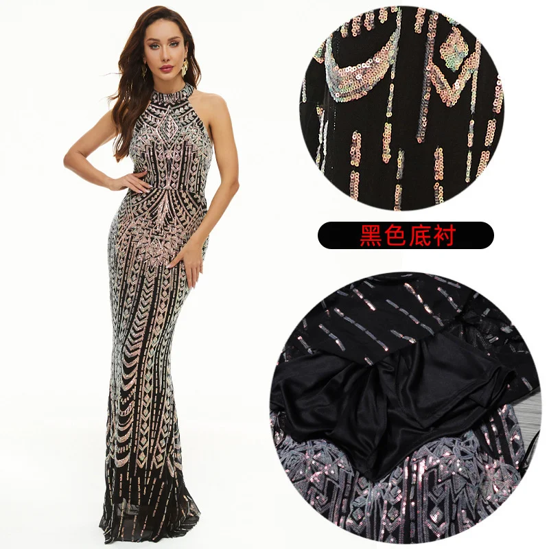 Vrouw Sexy Avondjurk Mouwloos Backless Party Holle Lange Rok Strakke Club Party Elegante Hangende Hals Fishtail Rok