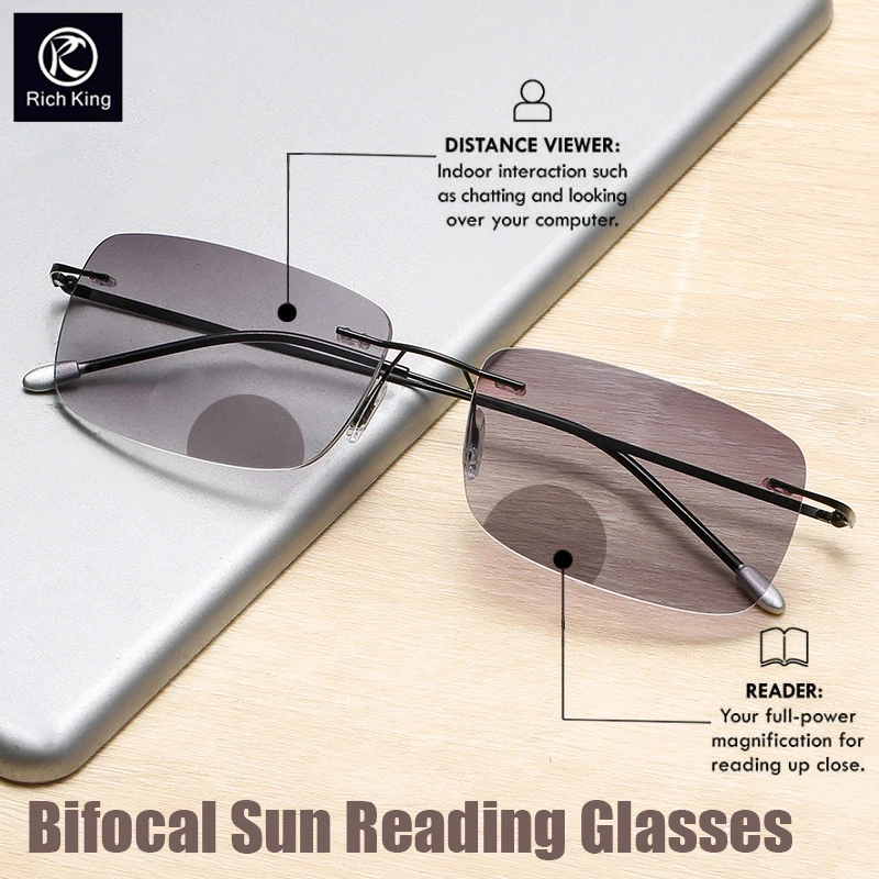 

Memory titanium Bifocal Sun Reading Glasses Men's and Women's Ultra-light Anti-blue light Outdoor Presbyopia Spectacles 1.0-4.0