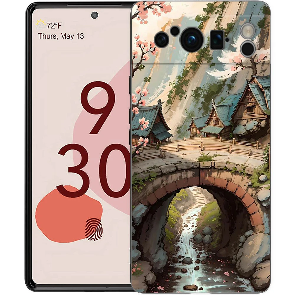 กรอบสีดำ TPU ซิลิโคนนิ่ม6A โทรศัพท์ลายศิลปะแนวนอนเคสสำหรับ Google พิกเซล8 7 6 Pro 7A 8A 5G กันกระแทกเคส fundas