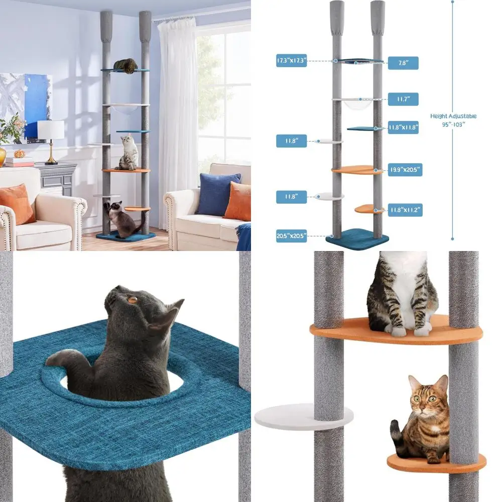 

Дерево для кошек с регулируемой высотой: 95-103 см, с 6 стойками, платформами и подставками для оконных перил