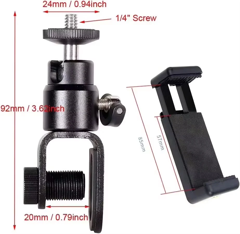 U-Shaped Clamp Mount with Phone Holder, Clip On Mount with 1/4