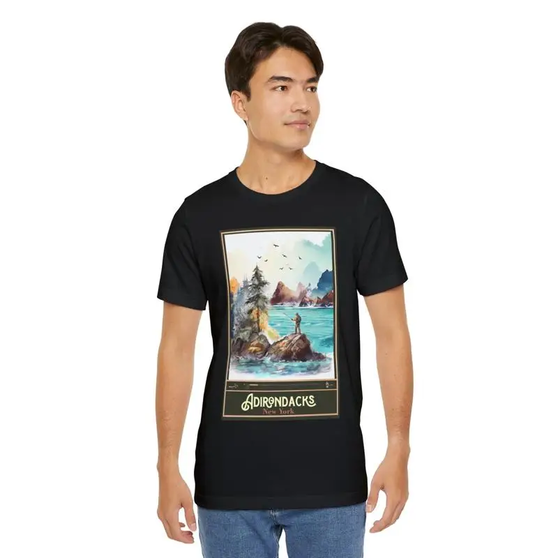 Adirondacks NY Fly Fishing Camping Travel Poster T Shirt Outdoors Sports