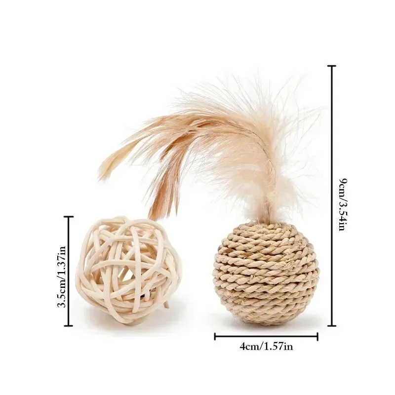 2PCS/1SET Pet Toy Ball Self-soothing Rattan Rattan Ring Sound Ball Hand-woven Double Ball Set Cat Toy Cat Supplies Bath toys Toy