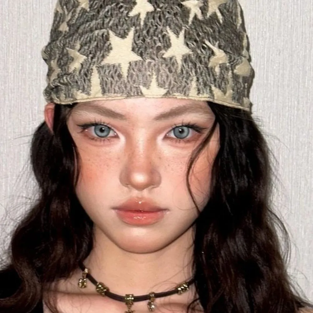 

Модный шарф для волос в стиле Wasteland со звездами в стиле хип-хоп, мягкая накидка, хип-хоп, хип-шарф Y2K, винтажный треугольный вязаный топ-труба, пикантные девушки