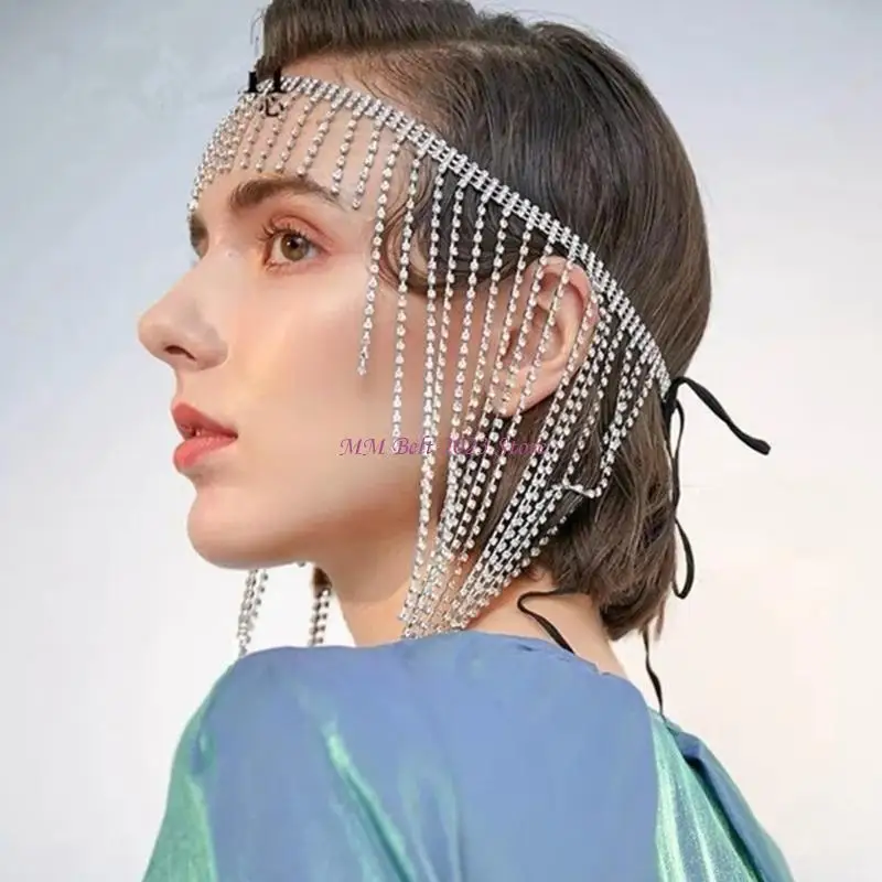 

49ME Ladies Wedding Ceremony Forehead Chain for Women Festival Flowing Face Curtain Jewelry Headpiece for Taking Photo Props