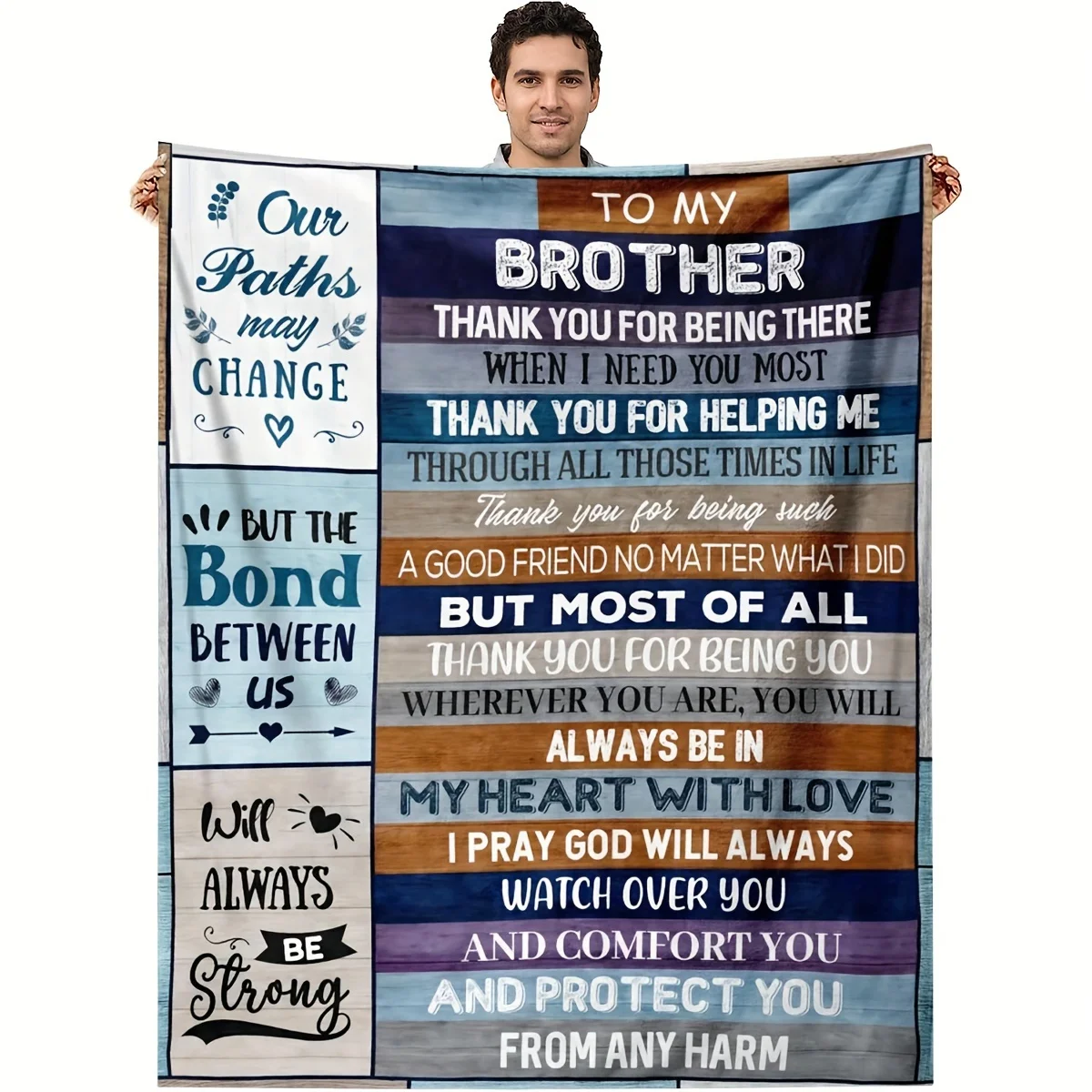 Brother Gifts Cozy Throw Blanket, Warm Patterned Couch Bed Wrap for Camping TV Show, All Season Office Decor Gift
