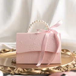 10Pc Sweet Pearl Hand Bag Chocolate Candy Boxes with Ribbon Gift Packaging Bag for Baby Shower Wedding Birthday Party Decoration