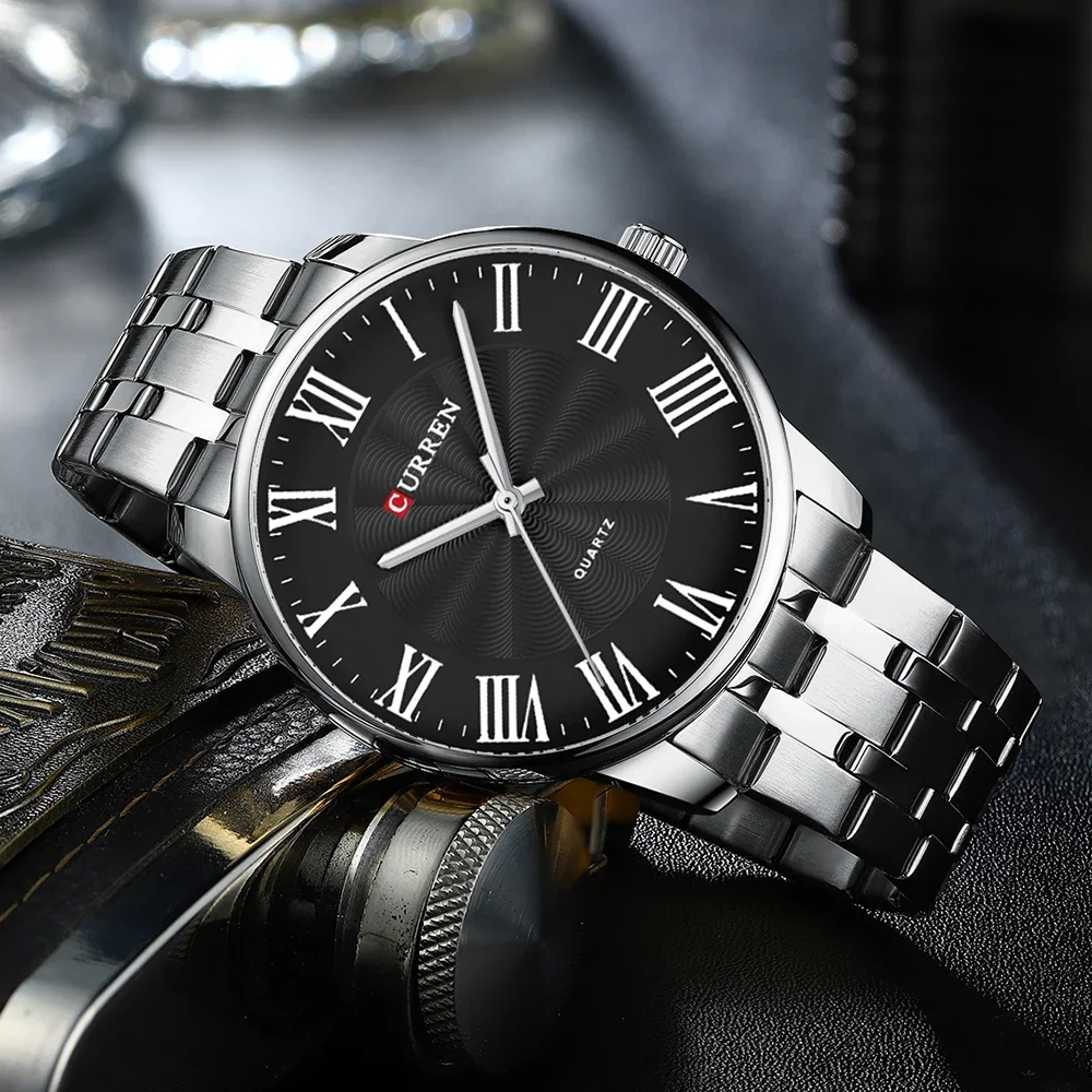 CURREN New Fashion Simple Men's Sports Quartz Watch Multifunctional Stainless Steel Strap Business Waterproof Watch часы м