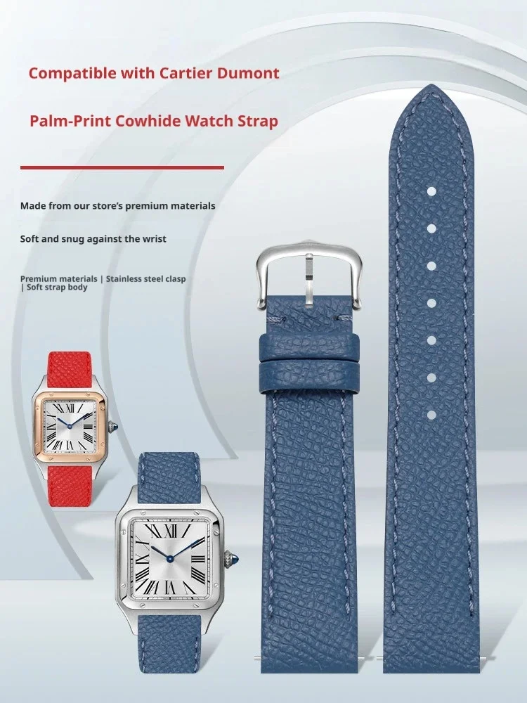 Best Genuine Cowhide Leather Watch Band Strap Compatible For Cartier Santos Dumont Soft Palm Grain Quick Release Pins Men Women