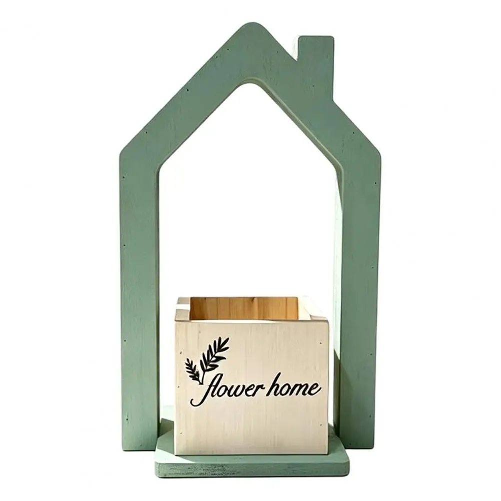 Decorative Square Basin Wooden House Flower Holder Solid Wood Dried Vase Pastoral Style Desktop Decor for Home Office Farmhouse