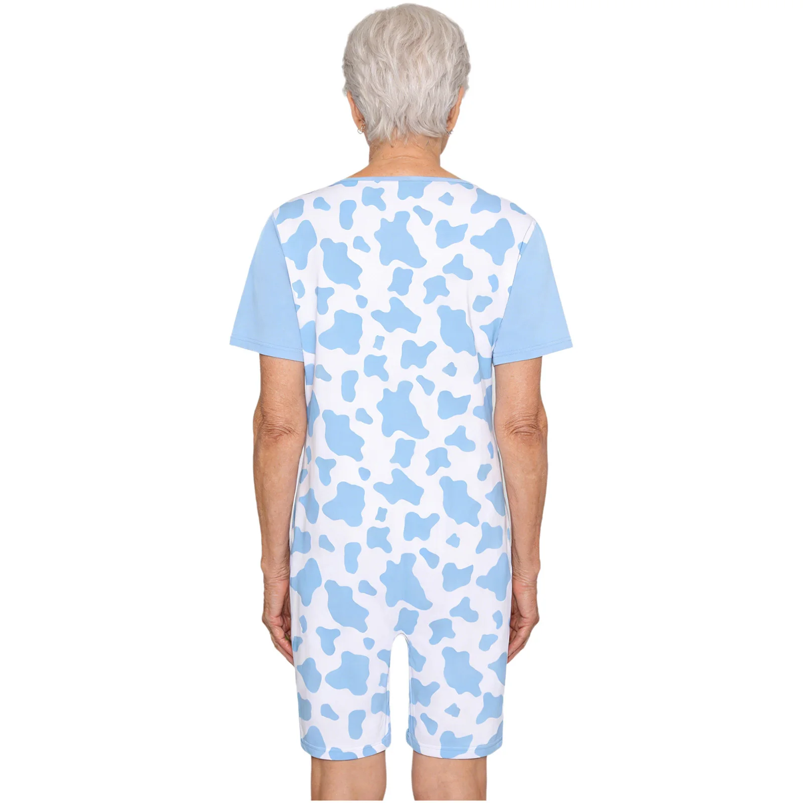 Adults Special Needs Adaptive Short Jumpsuit Short Sleeve Buttoned Crotch Print Bodysuit for Elderly Dementia Alzheimer Patients